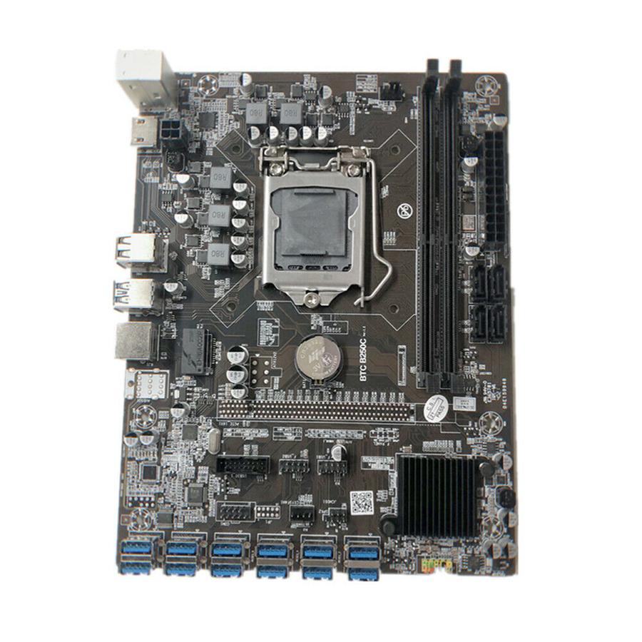 B250C Mining Motherboard with 12 PCIE Slots, Converted To USB 3.0 for GPU, LGA1151 GEN6 / 7, for Ddr4