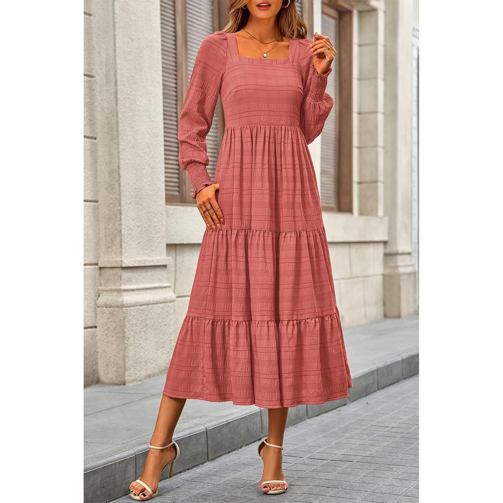 Damenmode Lässig Einfarbig Quadratischer Ausschnitt Langarm Kleid