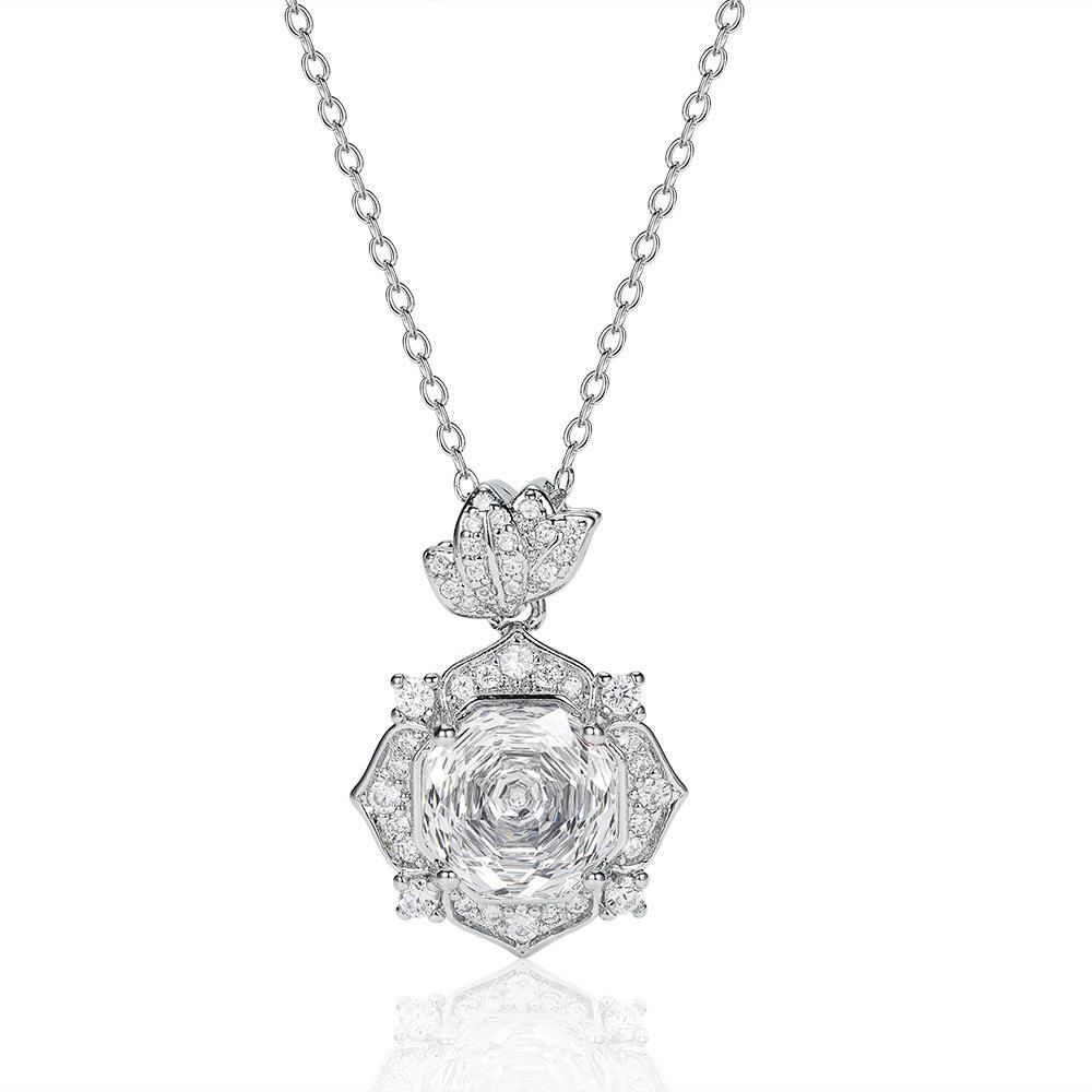 New Millennium Rose Cut Octagon Zircon Flower Pendant Necklace