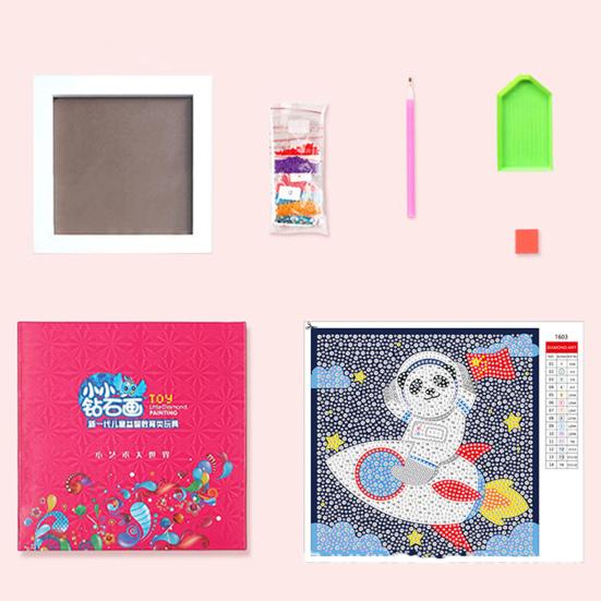 Full Drill Diamond Painting Kit with Frame Bright Color Sparkling Cartoon Astronaut DIY