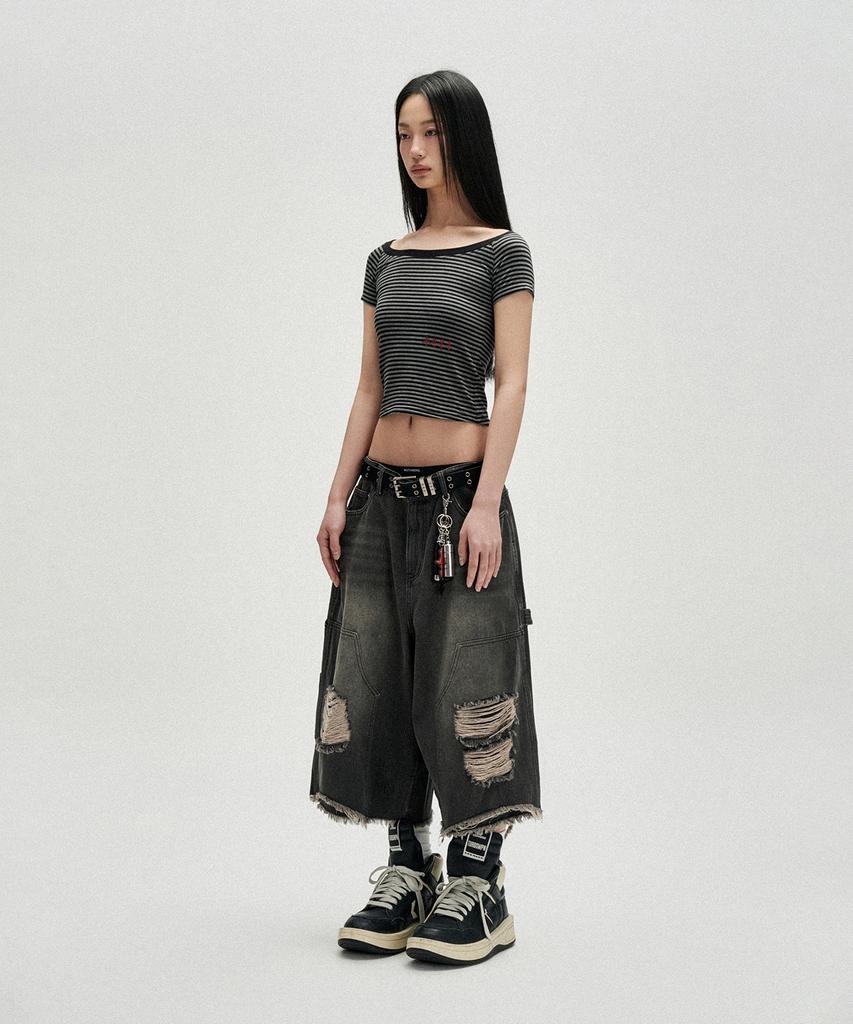 NOT4NERD Distressed Carpenter Bermuda Shorts - Black