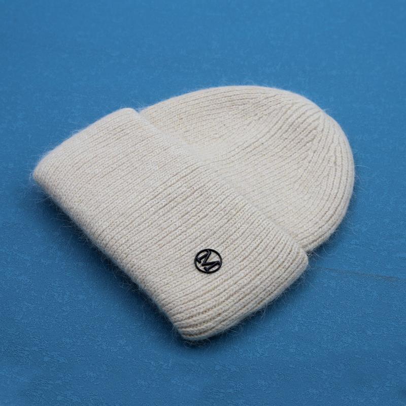 

Модная зимняя шапка из мягкого кашемира из ангоры для женщин, однотонная шапка из меха кролика, женская толстая теплая вязаная шапка из черепов One Size