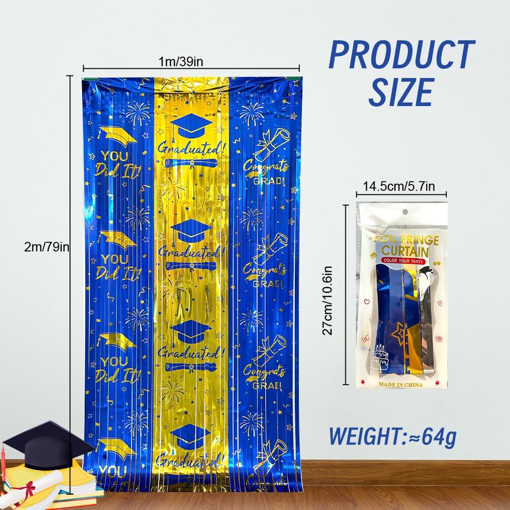 2026 Graduation Square Foil Fringe Curtain Metallic Tinsel Backdrop Door Curtain with Grad Cap Theme for Graduation Party