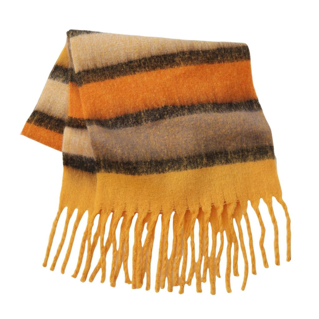 Color Matching Striped Fringed Scarf Women's Autumn and Winter High-end Mohair Color Warm Versatile Scarf Shawl