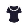 2025 Summer Sweet Girl Pure Cotton Butterfly Lace Slim Fit T-shirt