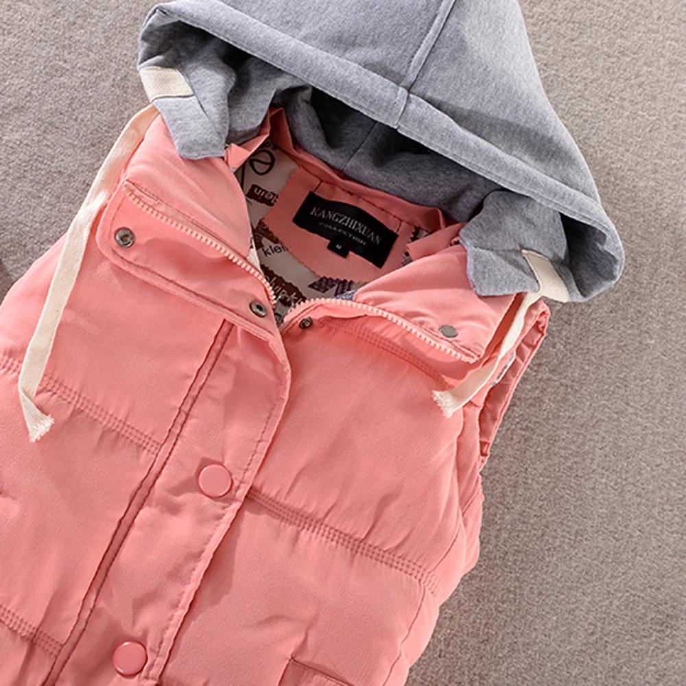 Damesvest Warm mouwloos jack Katoen Effen vest met capuchon voor bovenkleding
