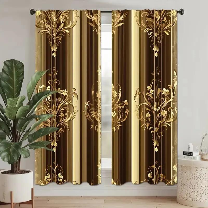 Tonnika Chen Black/Gold Luxurious Pole Bag Curtains Bedroom Kitchen Decoration Home Living Room Made Of Polyester Great Decor