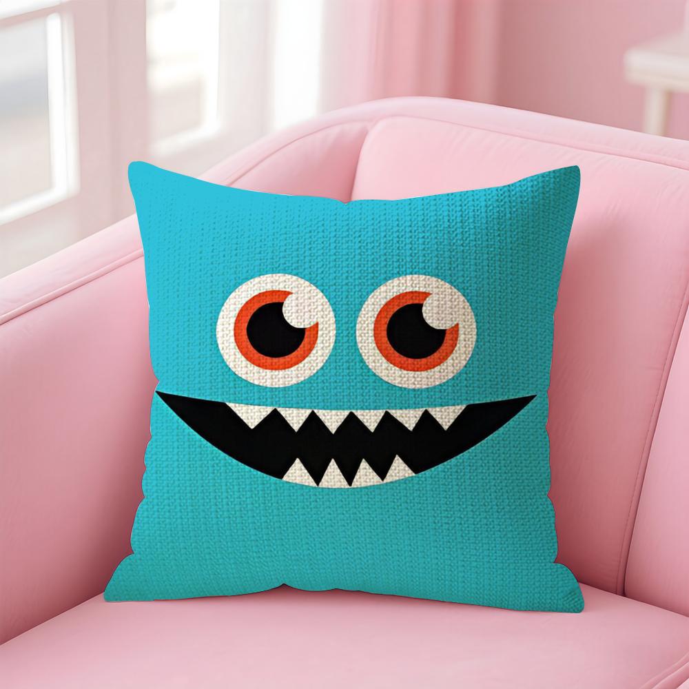 Cartoon Monster'S Eyes Cushion Cover Natural Linen Pillow Case Double-Sided Print Decorative Sofa Pillowcase Home Decor Gift