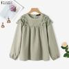 ZANZEA Women Casual Round Neck Long Sleeve Lace Crochet Splice Blouse