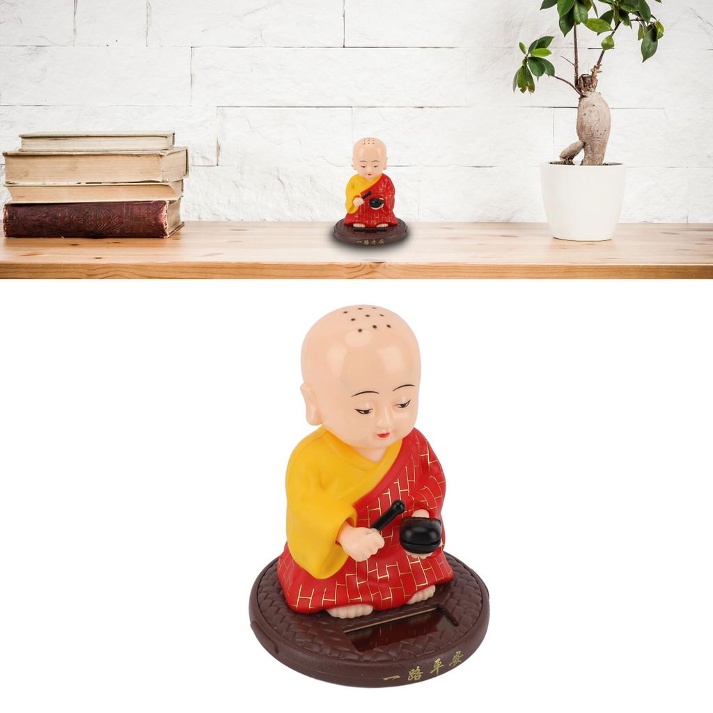 Solar Little Monk Figurine Automatic Head Shaking Decorative Funny Statue Ornament for   Car Dashboard Home