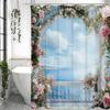 Ocean View Rose Flower Balcony Shower Curtain, Bathroom Decorative Shower Curtain, Waterproof Shower Curtain with Hooks