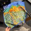 Color Oil Painting Style Silk Square Scarf Korean Women Niche High Sense Personality 111% Mulberry Silk Thin Silk Scarf Tide