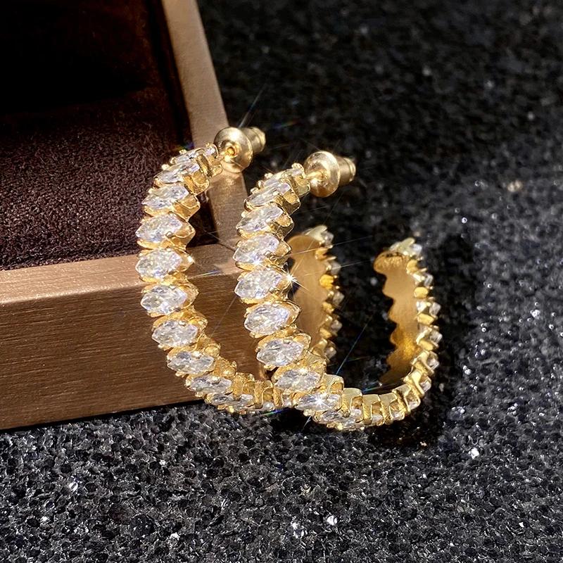 

Huitan Gold Color Hoop Earrings Full with Marquise Cubic Zirconia Luxury Trendy Circle Earrings Office Lady Statement Zircon