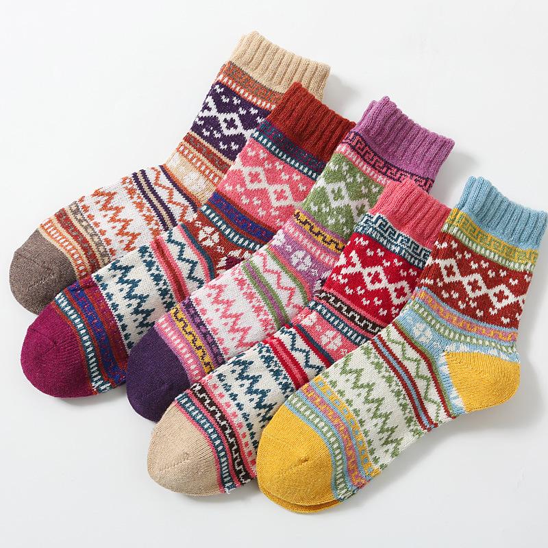 5/10 Pairs Comfortable Casual Autumn Winter Thickened Warm Rabbit Wool Socks Fashionable Versatile Short Vertical Stripe Towel Socks for Women