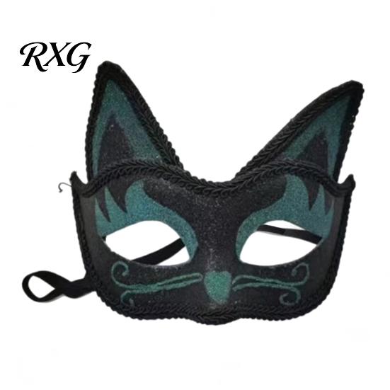Eye Catching Prom Mask Cat Half Face Mask, Halloween Glitter Venetian Masquerade Flexible Rhinestone Ear for Party Costume Cosplay Lightweight
