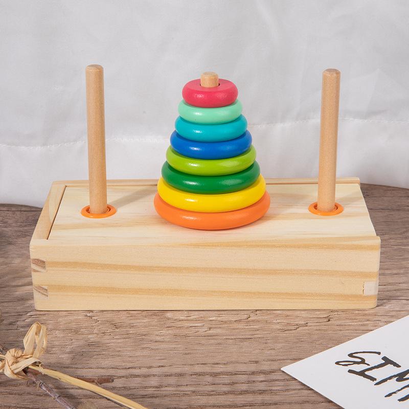 Wooden Children'S Early Education Educational Eight-Story Hannota Rainbow Tower Building Block Storage Stacking Music Matching Toys