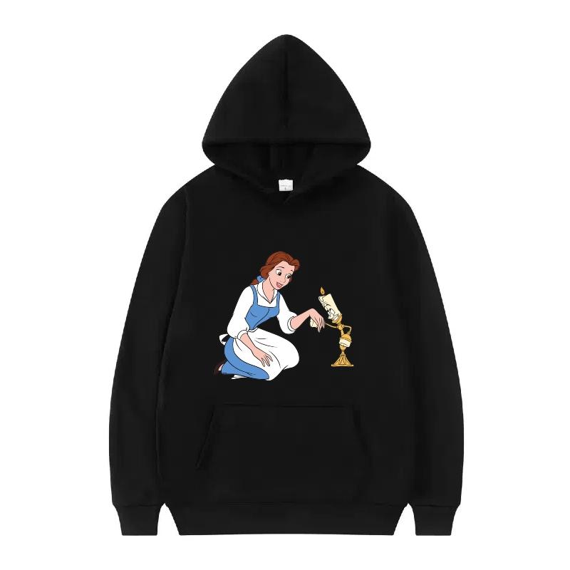 Disney Kráska a zvíře Princezna Vzor Dámské Volné Černé Podzimní Topy Oblečení Svetry Dámské Levné Y2k Mikiny Pánské Sportovní