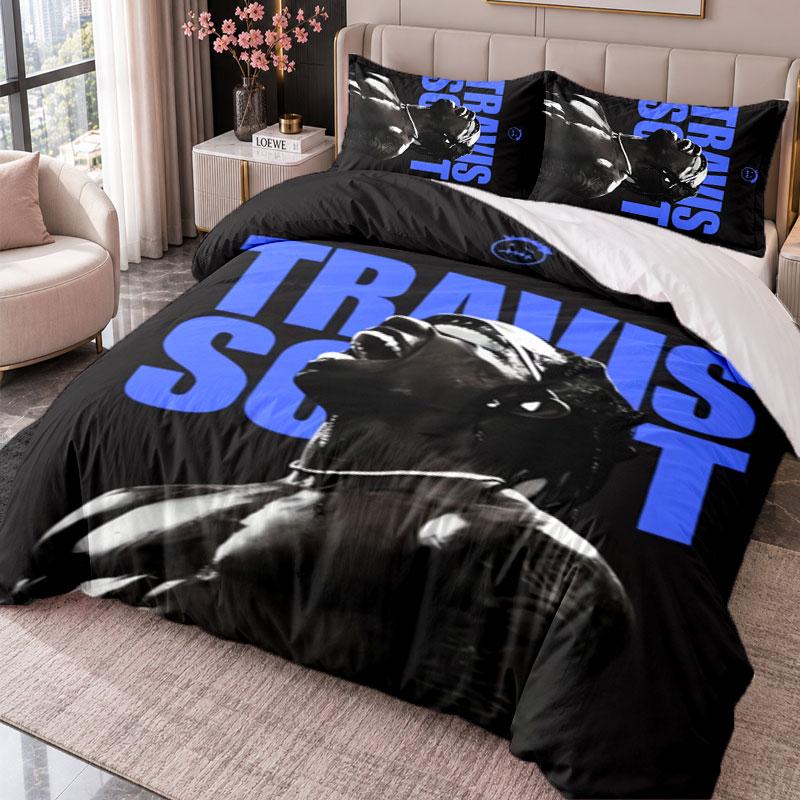 Travis Scott 3-teiliges Bettwäsche-Set Bettbezug mit zwei Kissenbezügen für Schlafzimmer Heimdekoration