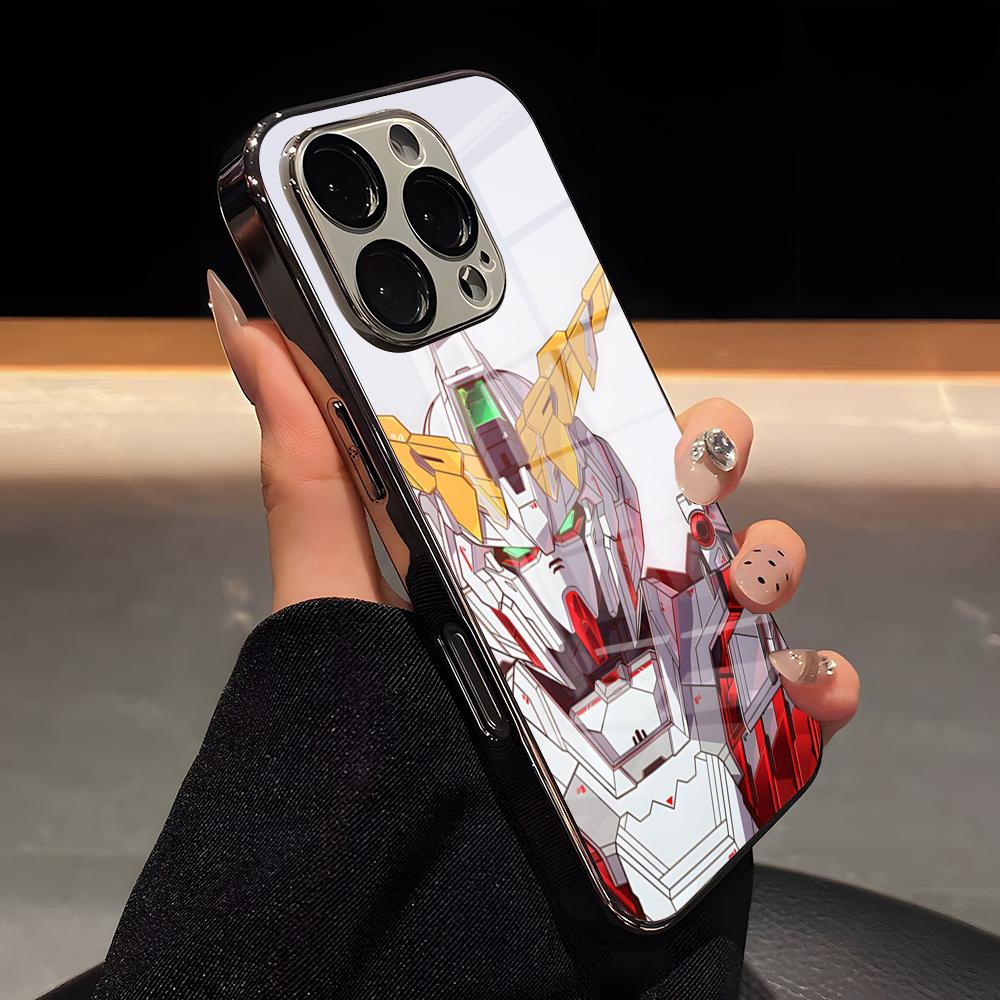 

Classic Anime GUNDAM Phone Case Luxury Glass Phone Case For IPhone 17 16 15 14 13 12 11 Pro Max Plating Frame Cover iPhone 16 Pro Max