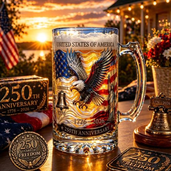 250th Anniversary Whiskey Bottle Thick Glass Decanter with Handle Beer Mug for History Buffs And Veterans