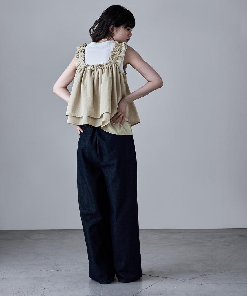 Etoll Gathered Bustier Flared Tank Size F Linen-Touch Top, Cami, Sleeveless, Top, Layered, Ivory,