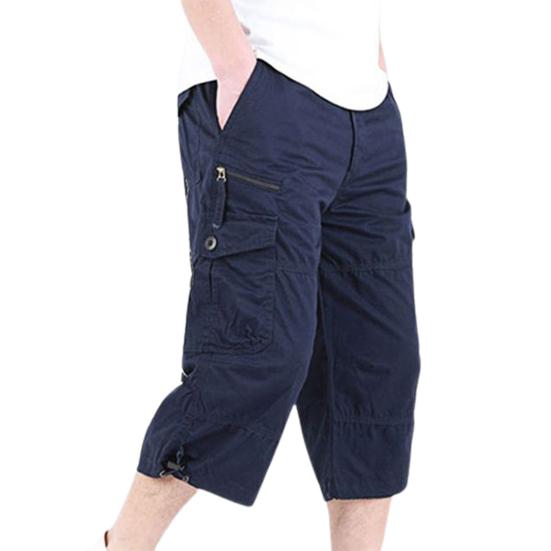 Caprihosen mit Reißverschluss Elastischer Bund Lässig Mehrere Taschen Hohe Taille Gerade Cargoshorts Streetwear