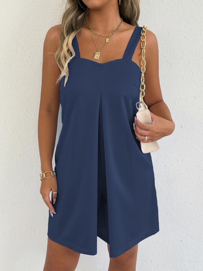 2025 European Summer Women's Loose Solid Color Strappy Overalls