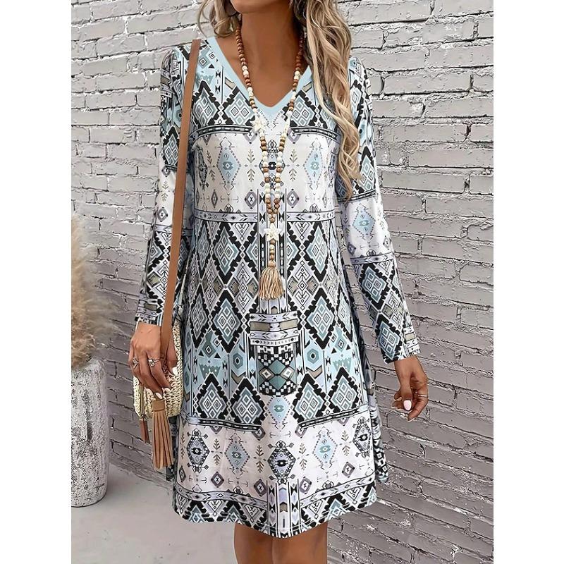 IHUASU Fashion Autumn Winter Long Sleeve V-Neck Casual Dresses