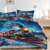 3pc Christmas Train with Snowmen Winter Wonderland Home Decor Bedding Set Daily Use,Suitable for Bedroom,Guest Room,Living Room,Hotel 1174a