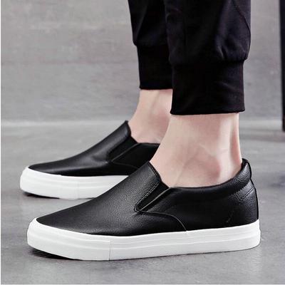 High Quality Men Fashion Breathable Sneakers Men Leather Flat Shoes Casual Slip On Loafers Driving Shoes Black White Flats 2025