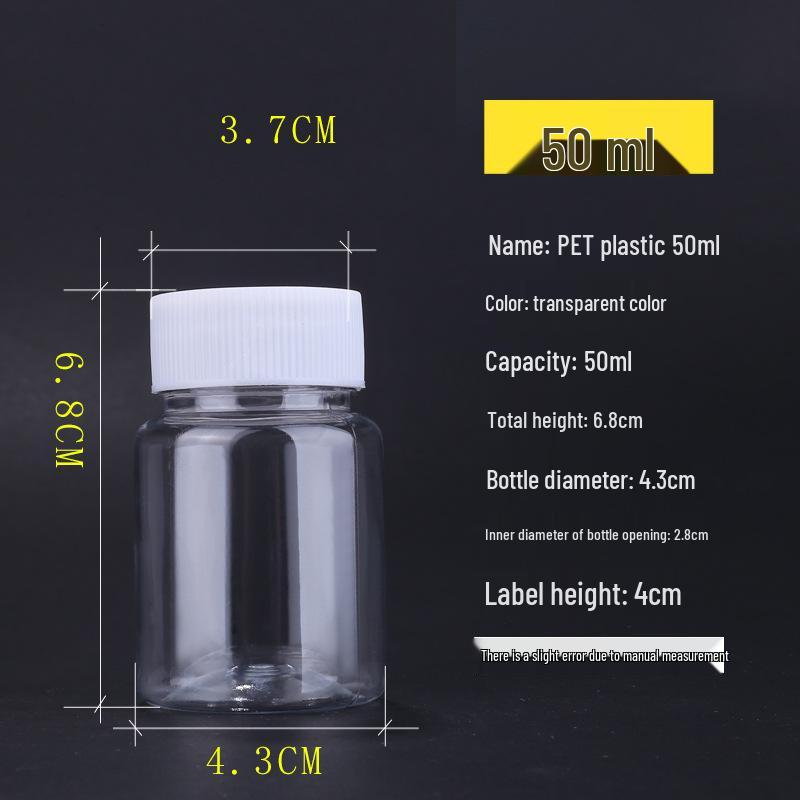 Available in 30ml, 50ml, and 100ml: Food-Grade PET Plastic Bottles, Wide-Mouth, Sealed for Small Medicines.
