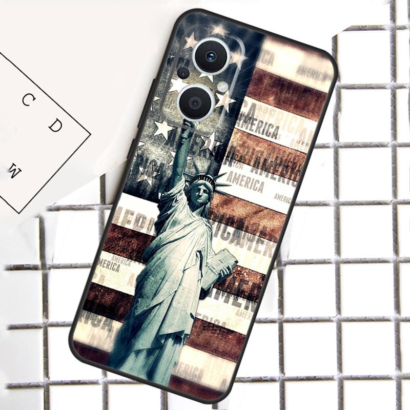 America Flag Statue of Liberty For OPPO Reno 13F 12F 14F 11F 10 11 12 13 14 Pro 8T 7 8 Lite OPPO Find X9 X8 X6 X5 Pro Case
