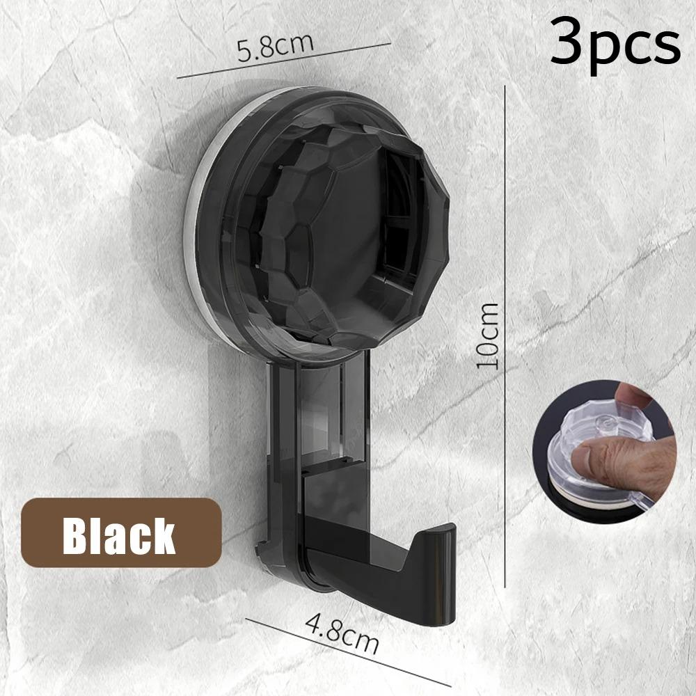 Lot de 3 crochets à ventouse puissants, réutilisables, robustes, pour salle de bain et cuisine, crochets muraux sans trace pour vêtements Black-3pcs