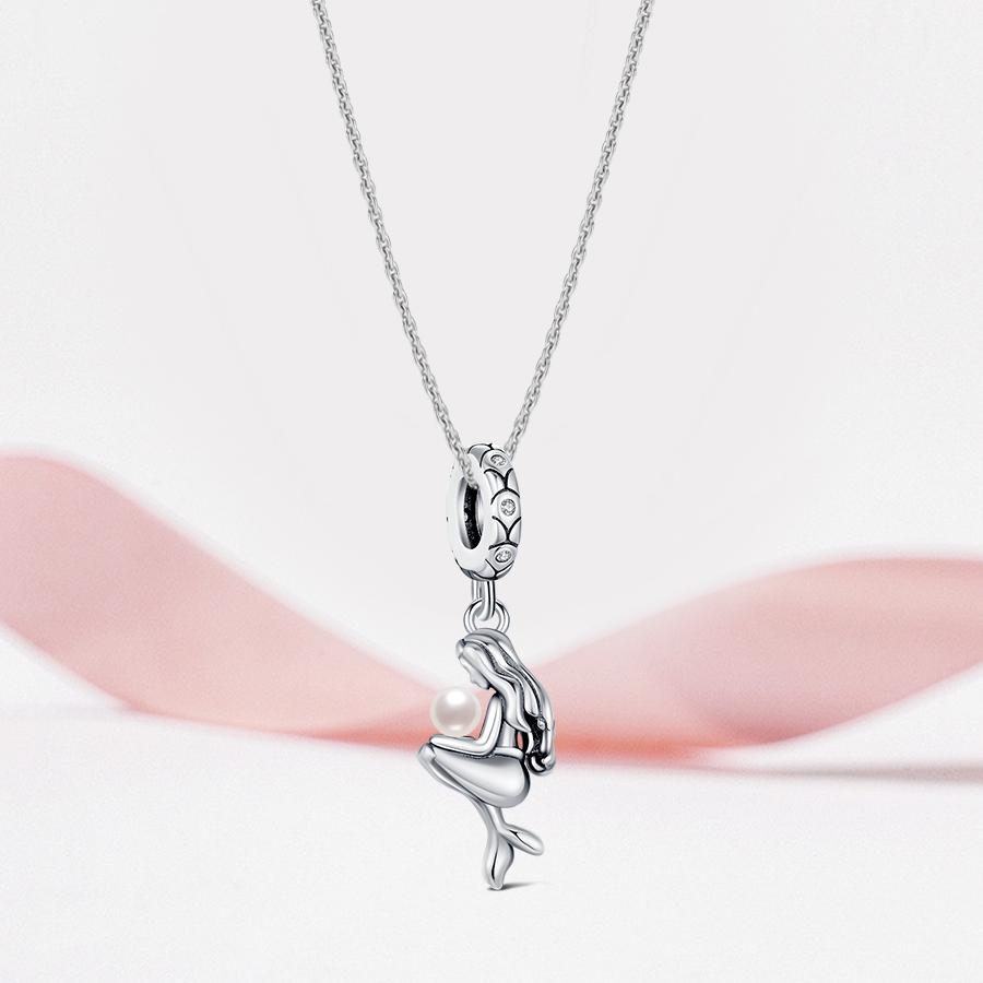 New Copper Mermaid Charm Ocean Glass Beads Pendant Fit Original Bracelet For Women Diy Gift Making Jewelrygift