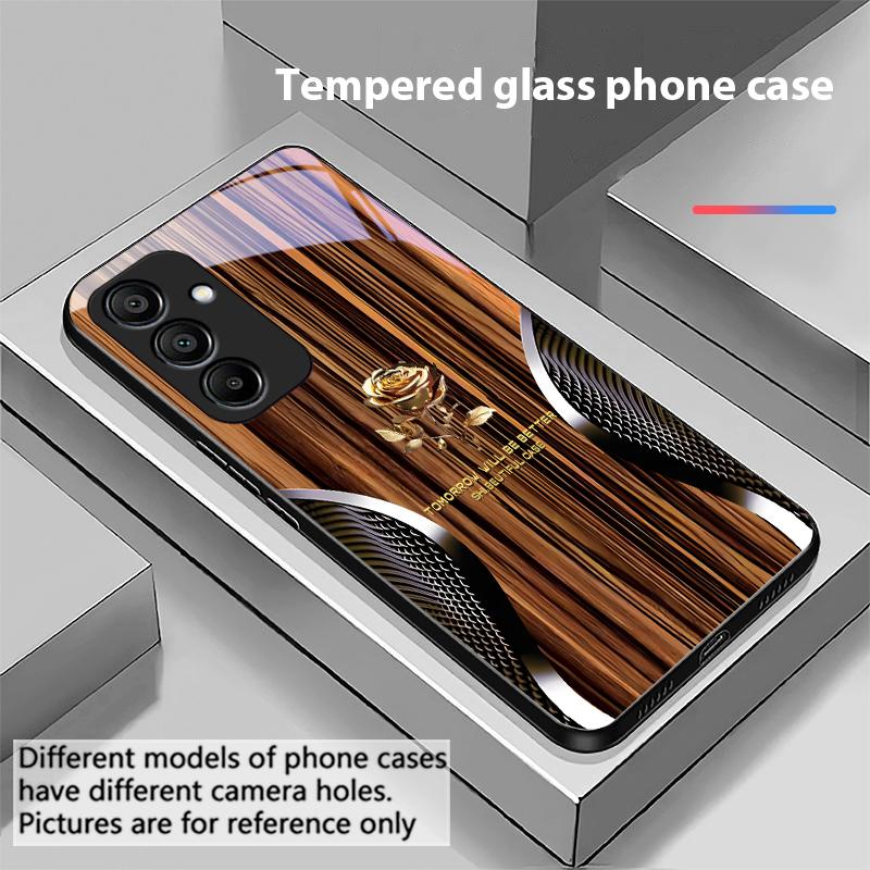 Wood Grain Snake For Samsung Galaxy A15 5G 54 4G 51 50 24 35 90 71 12 51 53 52S 80 22 34 Black Tempered Glass Phone Case