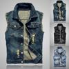 Vest Sleeveless Ripped Single-breasted Turn-down Collar Men Waistcoat for Daily Wear