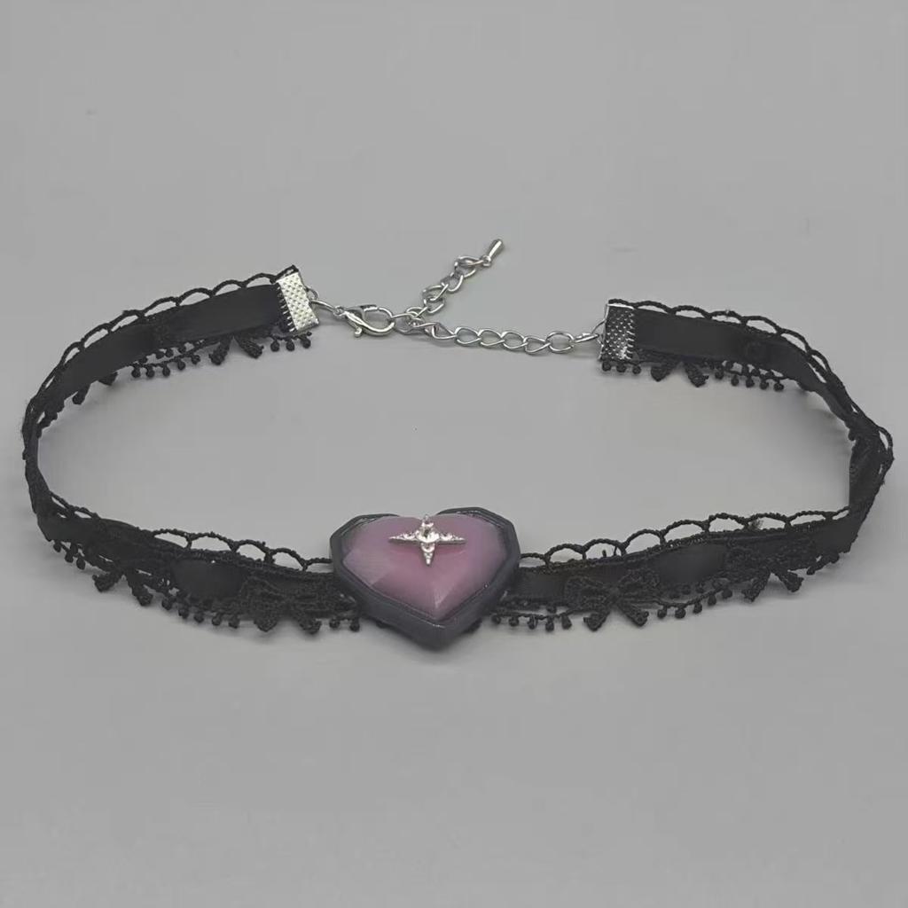 Sweet Cool Style Niche Design Love Pendant Lace Collar Necklace Choker Sweet Cool Babe Collarbone Chain Necklace Female