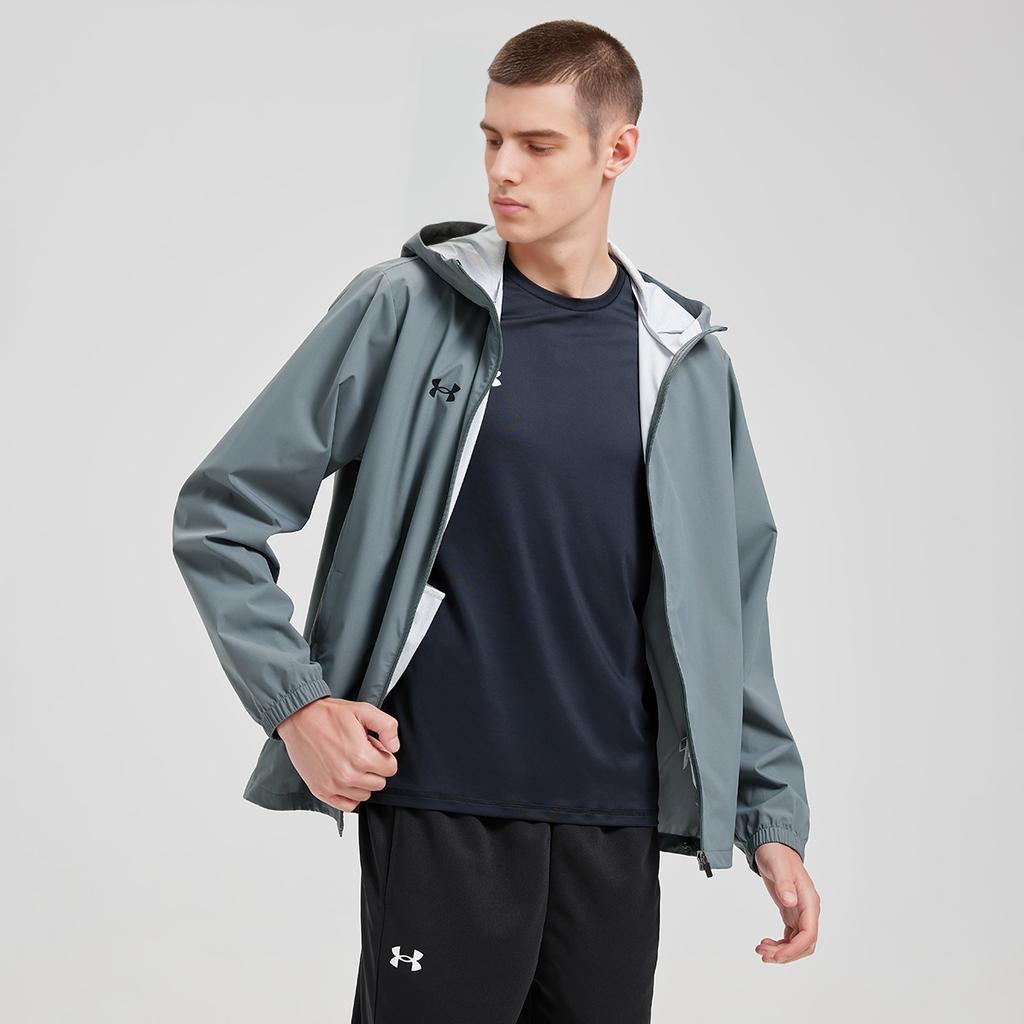 Under Armour Windproof Water-Repellent Solid Color Simple Sports Casual Hooded Long Sleeve Jacket Unisex Jackets Clay-Green 25500401-709