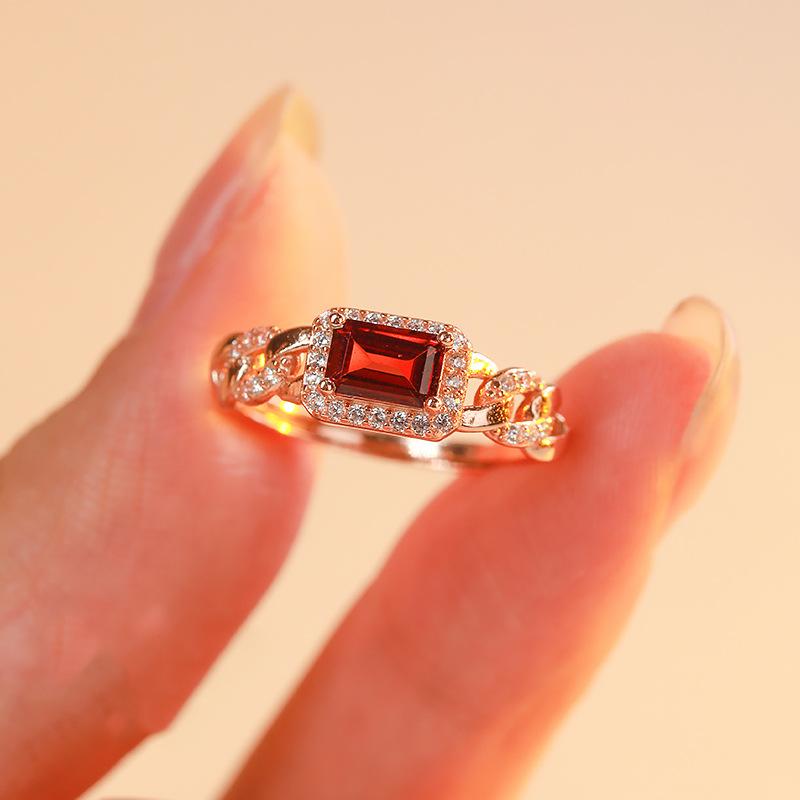 

Имитация Натурального 4*6мм Кольцо с Гранатом Легкая Роскошь Розовое Золото Ажурное Живое Кольцо opening adjustable