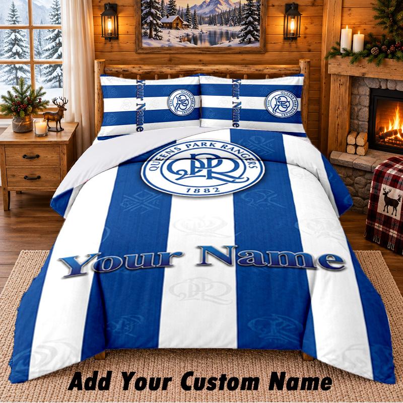 Queens Park Rangers FC Pattern Bedding 3Pcs Set Custom Name, Bed Sheet And Pillowcases For Home Bedroom
