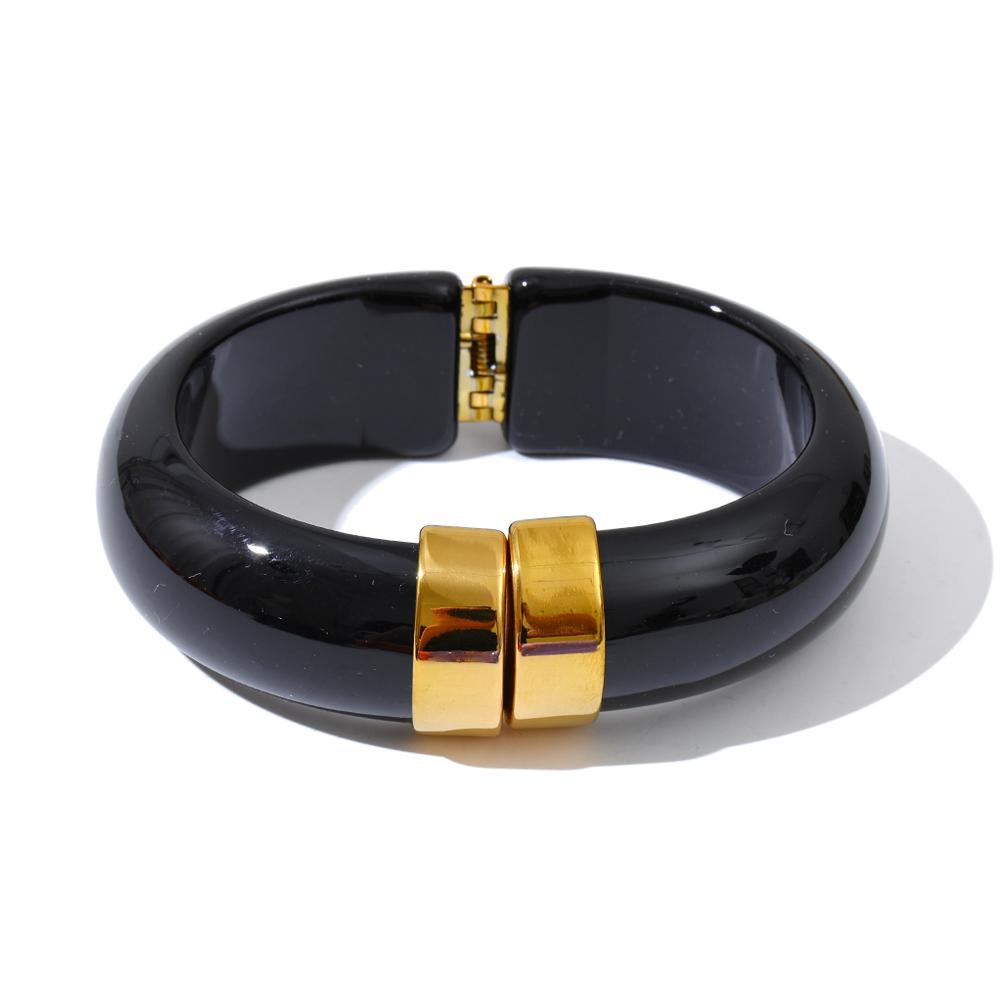 Yhpup 66mm Groen Roze Bruin Paars Acryl Dikke Armband Manchet voor Vrouwen Roestvrij Staal Nieuwkomers 2025 Polssieraad Cadeau