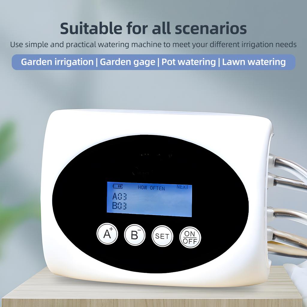 Dispositivo di Irrigazione Automatica Solare 3W Doppia Pompa Irrigatore Temporizzato per 15 Vasi Display LCD USB/Solare