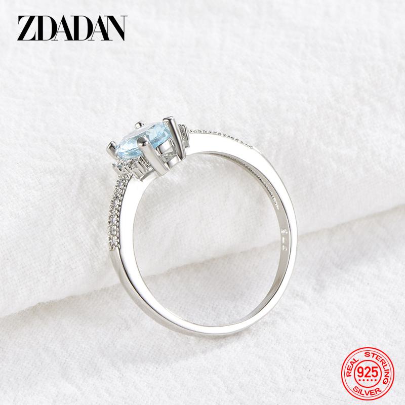 Authentische 925 Sterling Silber Quadratische Blaue Klare Zirkonia Fingerringe für Damen Hochzeits-Verlobungs-Schmuck Geschenk