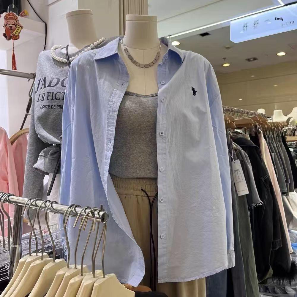 Women's Loose-Fit Korean Style Cotton Shirt - Early Spring 2025 French Casual Long Sleeve Top