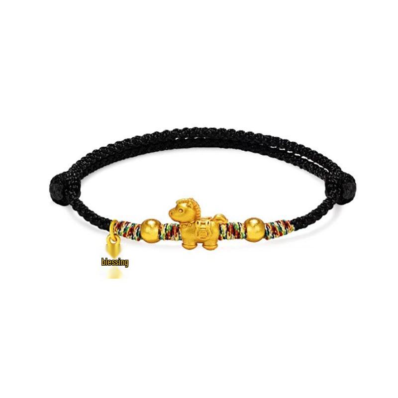 Shuibei Pure 999 Sterling Silver Horse Zodiac Bracelet for Wealth and Luck