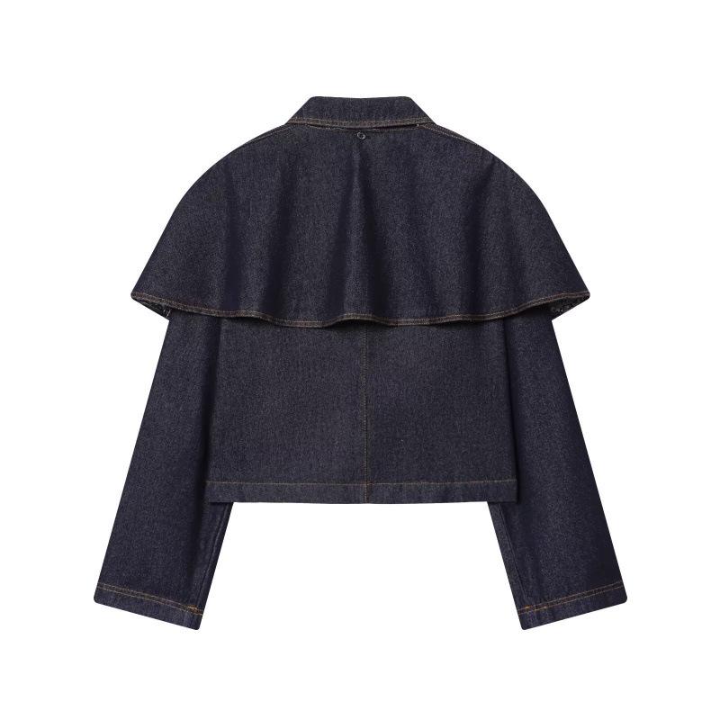 Top a Mantella in Denim Casual Moda Donna Europeo-Americana
