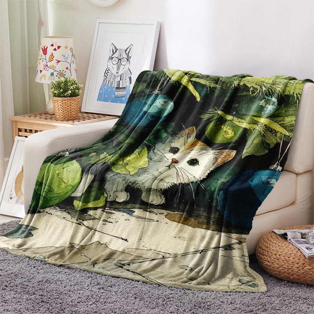 Cats Looking Up Print Flannel Blanket, High quality Comfortable for All Seasons, Home Decor, Warmth and Comfort