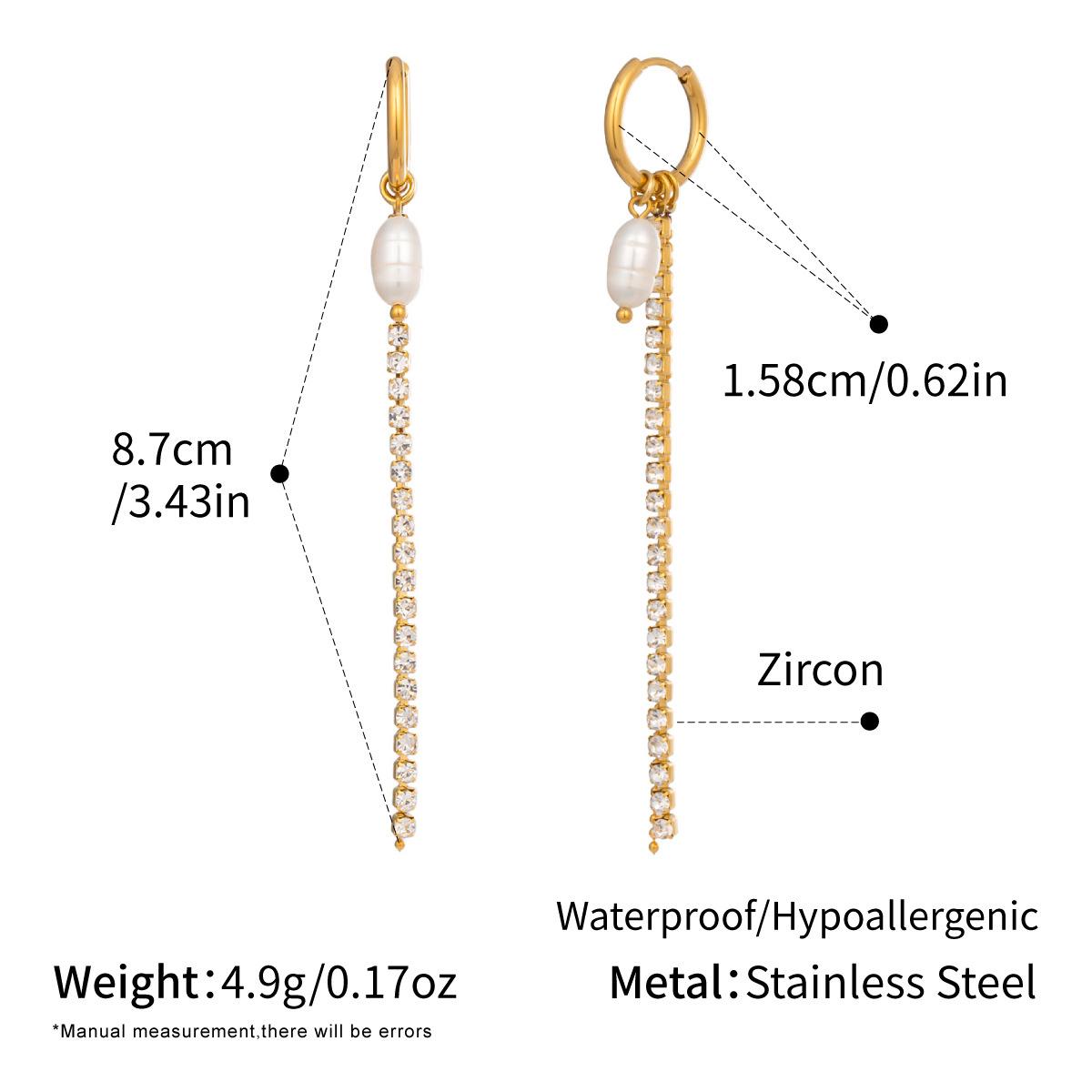 YF7026 Fashion Women Jewelry Hypoallergenic 18K PVD Gold Plated Stainless Steel Zircon Chain Tassel Pearl Drop Earring