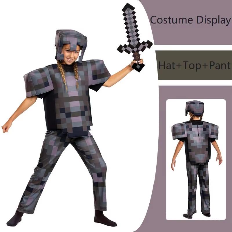 NEW Kids Cosplay Diamond Armor Game Character Steve Cosplay Costumes 3 Pieces Set Outfits Dress Up Set for Halloween Party