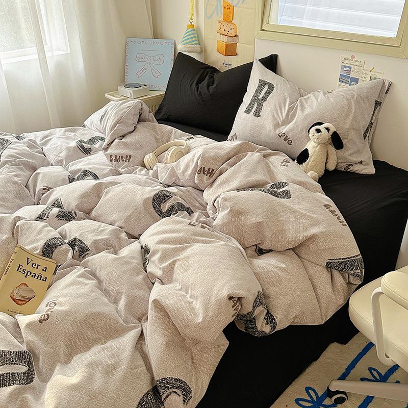 Cream Pure Cotton 4 Piece Bed Sheet Set Washable All Cotton Duvet Cover Pillowcase Class A 3 Piece Set Soft Comfortable Bedding